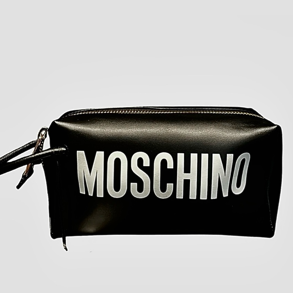 Moschino Black Logo Print Leather Travel Bag